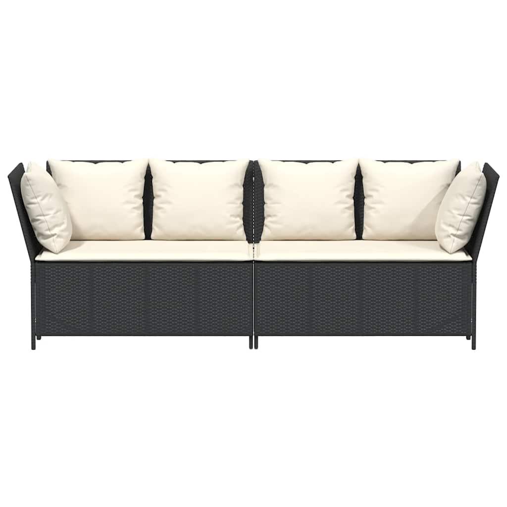 Garden Sofa with Cushions Black Poly Rattan