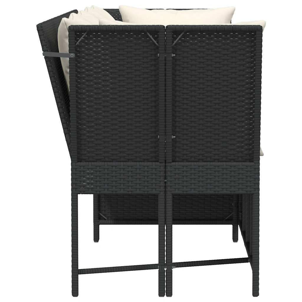 Garden Sofa with Cushions Black Poly Rattan