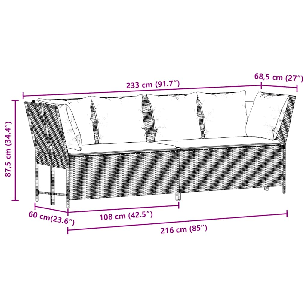 Garden Sofa with Cushions Black Poly Rattan