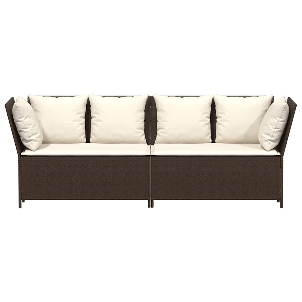 Garden Sofa with Cushions Brown Poly Rattan