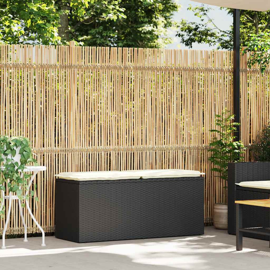 Garden Bench with Cushion Black 110x40x44 cm Poly Rattan