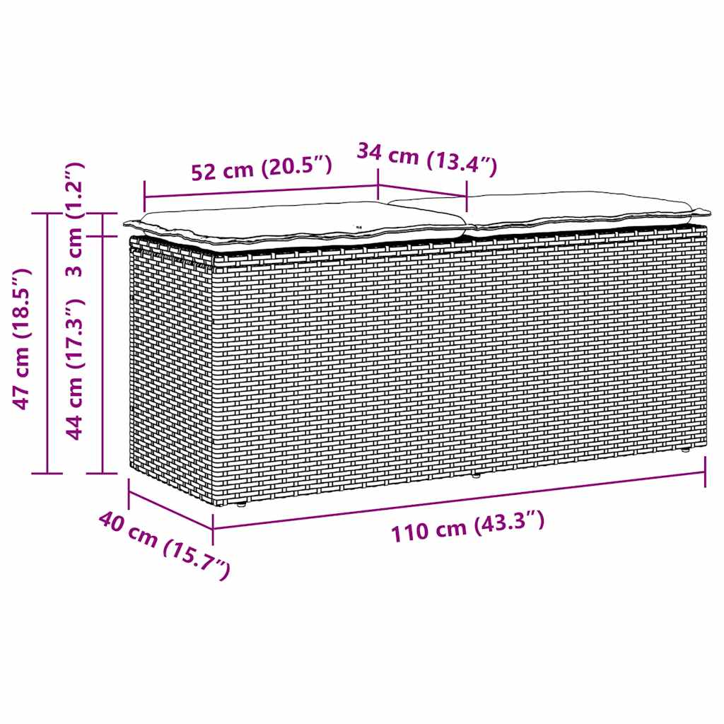 Garden Bench with Cushion Black 110x40x44 cm Poly Rattan