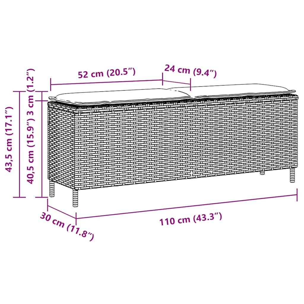 Garden Bench with Cushion Grey 110x30x40.5 cm Poly Rattan