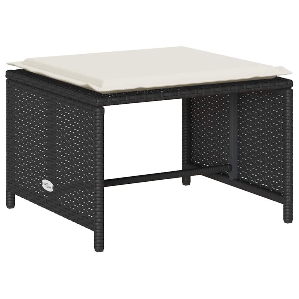 5 Piece Garden Sofa Set with Cushions Stackable Black Poly Rattan