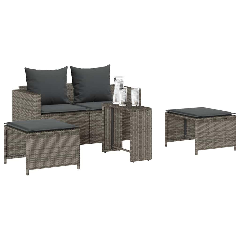 5 Piece Garden Sofa Set with Cushions Stackable Grey Poly Rattan