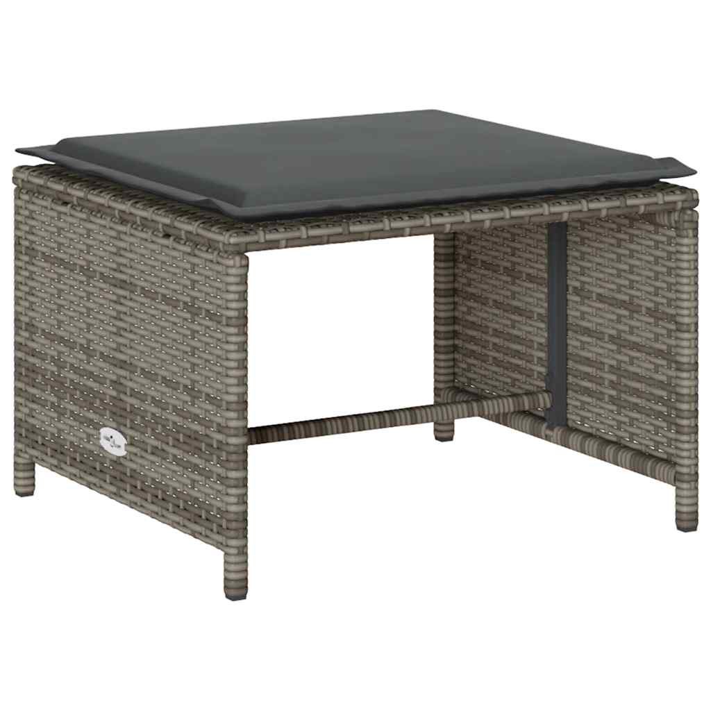 5 Piece Garden Sofa Set with Cushions Stackable Grey Poly Rattan