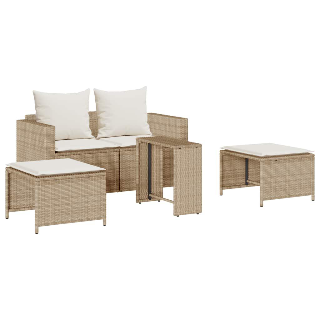 5 Piece Garden Sofa Set with Cushions Stackable Beige Poly Rattan