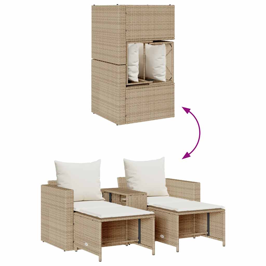 5 Piece Garden Sofa Set with Cushions Stackable Beige Poly Rattan