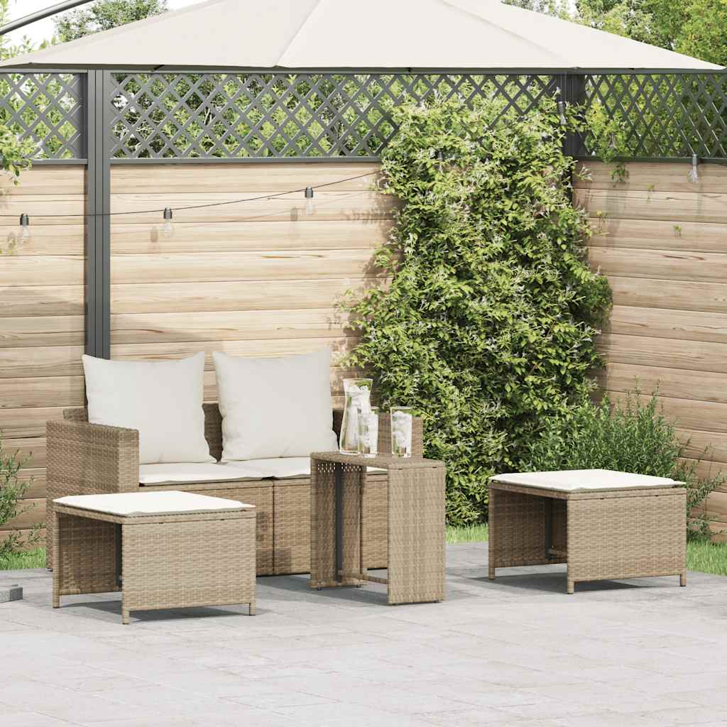 5 Piece Garden Sofa Set with Cushions Stackable Beige Poly Rattan