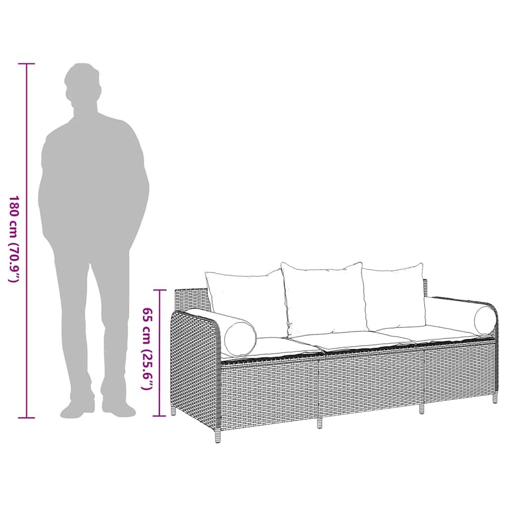 Garden Sofa with Cushions 3-Seater Grey Poly Rattan