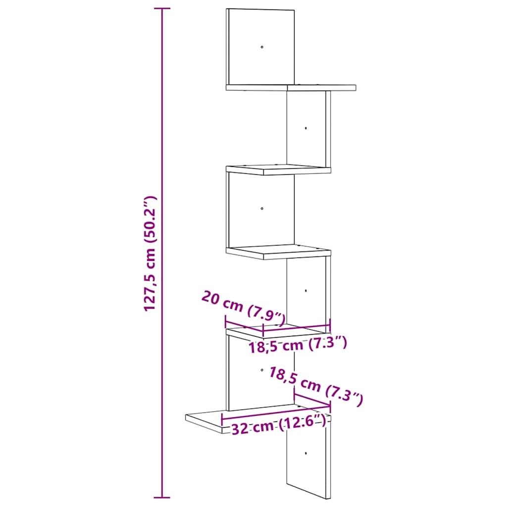 Wall Corner Shelf White 32x32x127.5 cm Engineered Wood