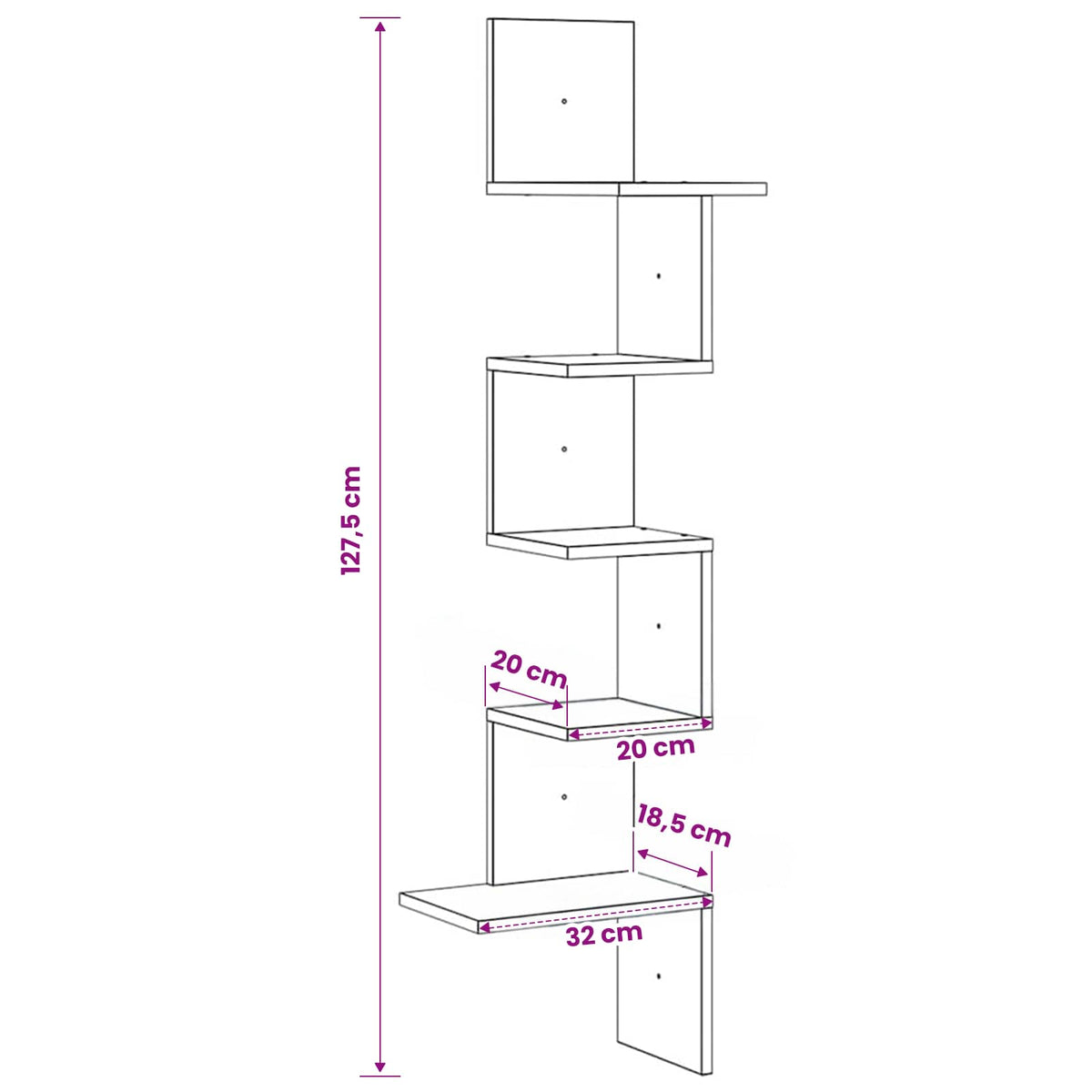 Wall Corner Shelf White 32x32x127.5 cm Engineered Wood