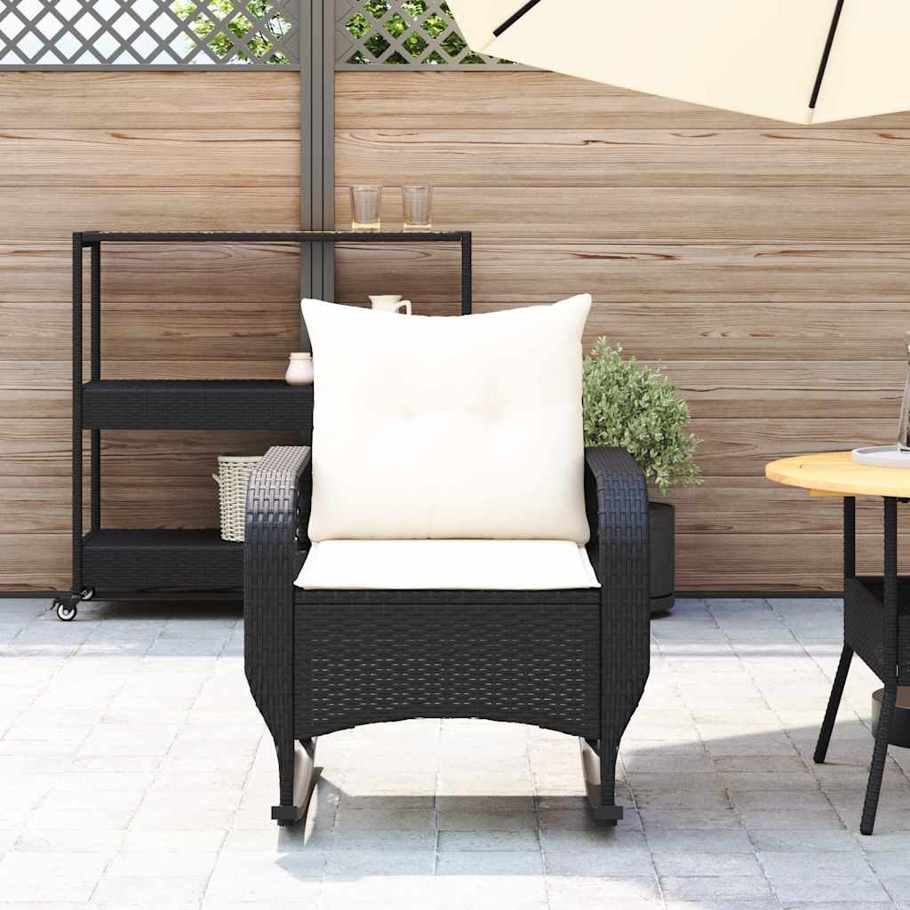 Garden Rocking Chair with Cushions Black Poly Rattan