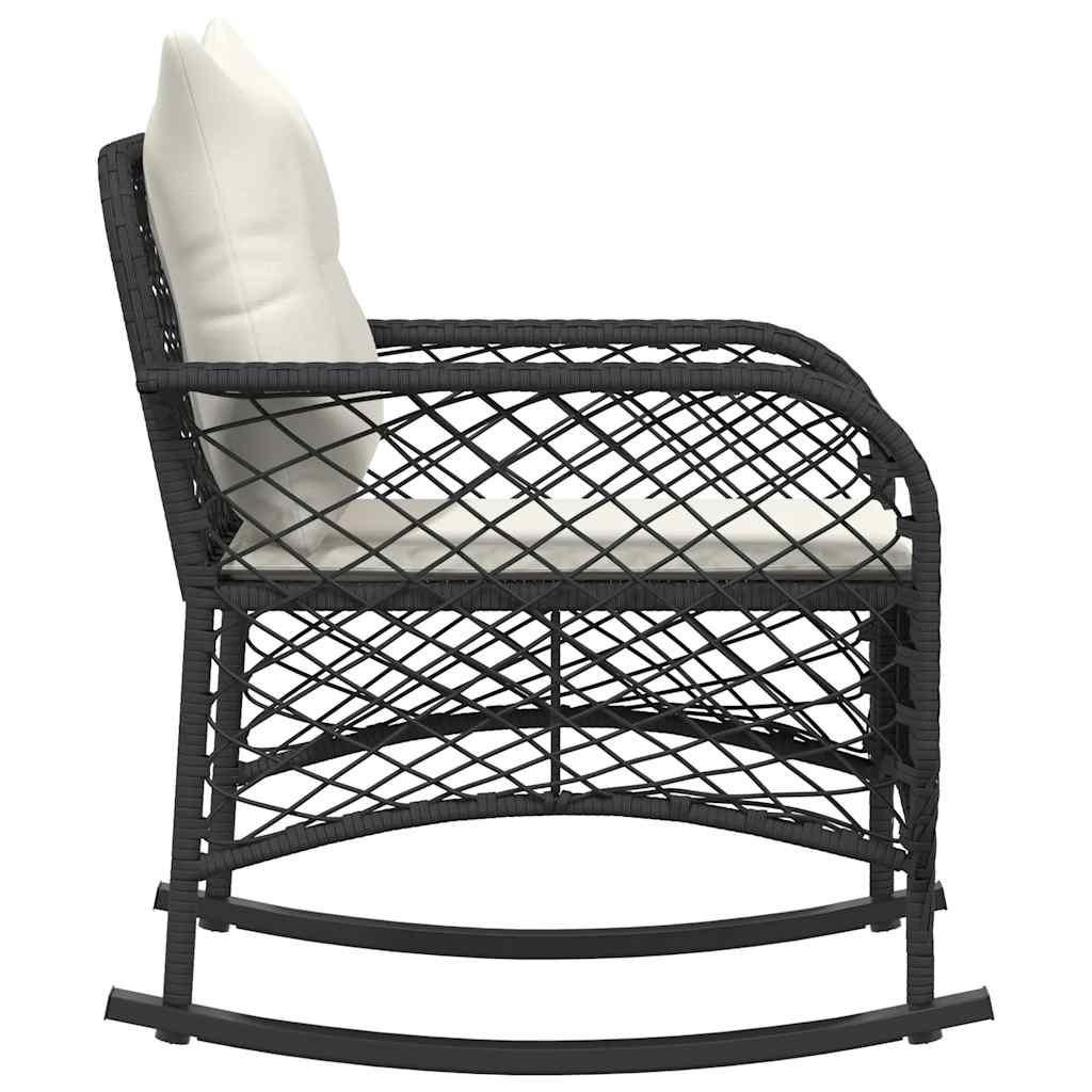 Garden Rocking Chair with Cushions Black Poly Rattan