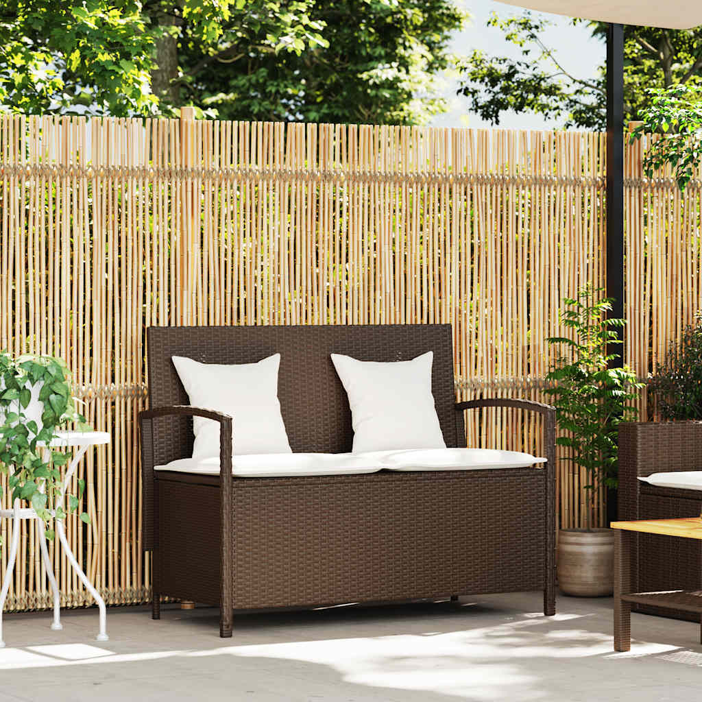 Garden Storage Bench with Cushion Brown Poly Rattan