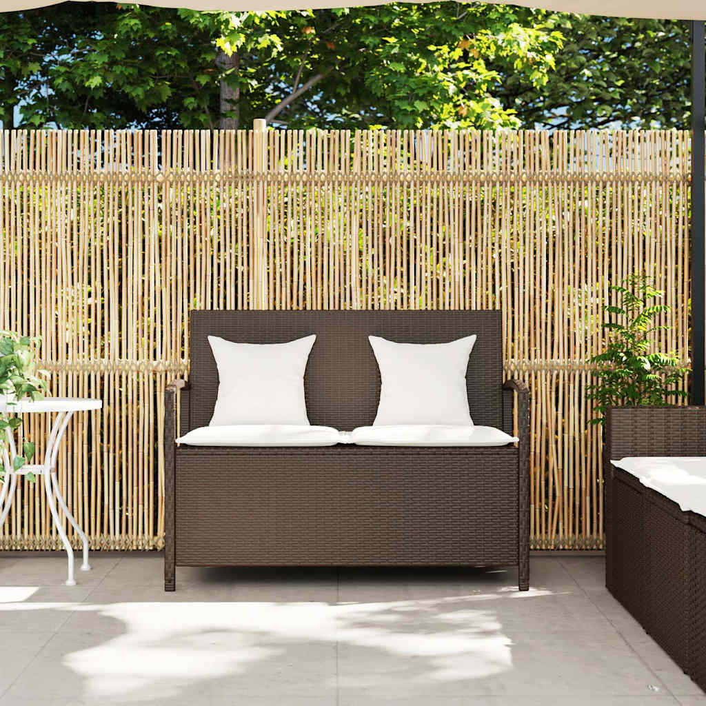 Garden Storage Bench with Cushion Brown Poly Rattan