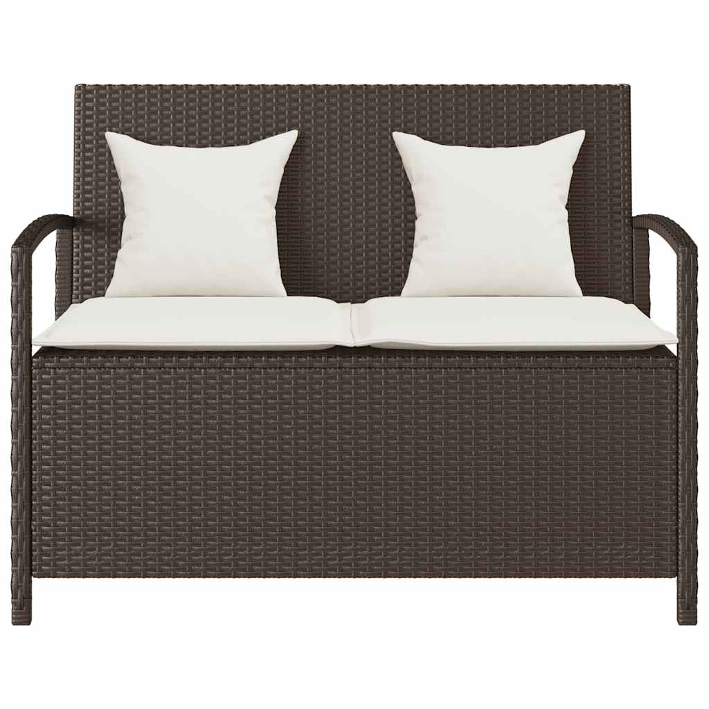 Garden Storage Bench with Cushion Brown Poly Rattan