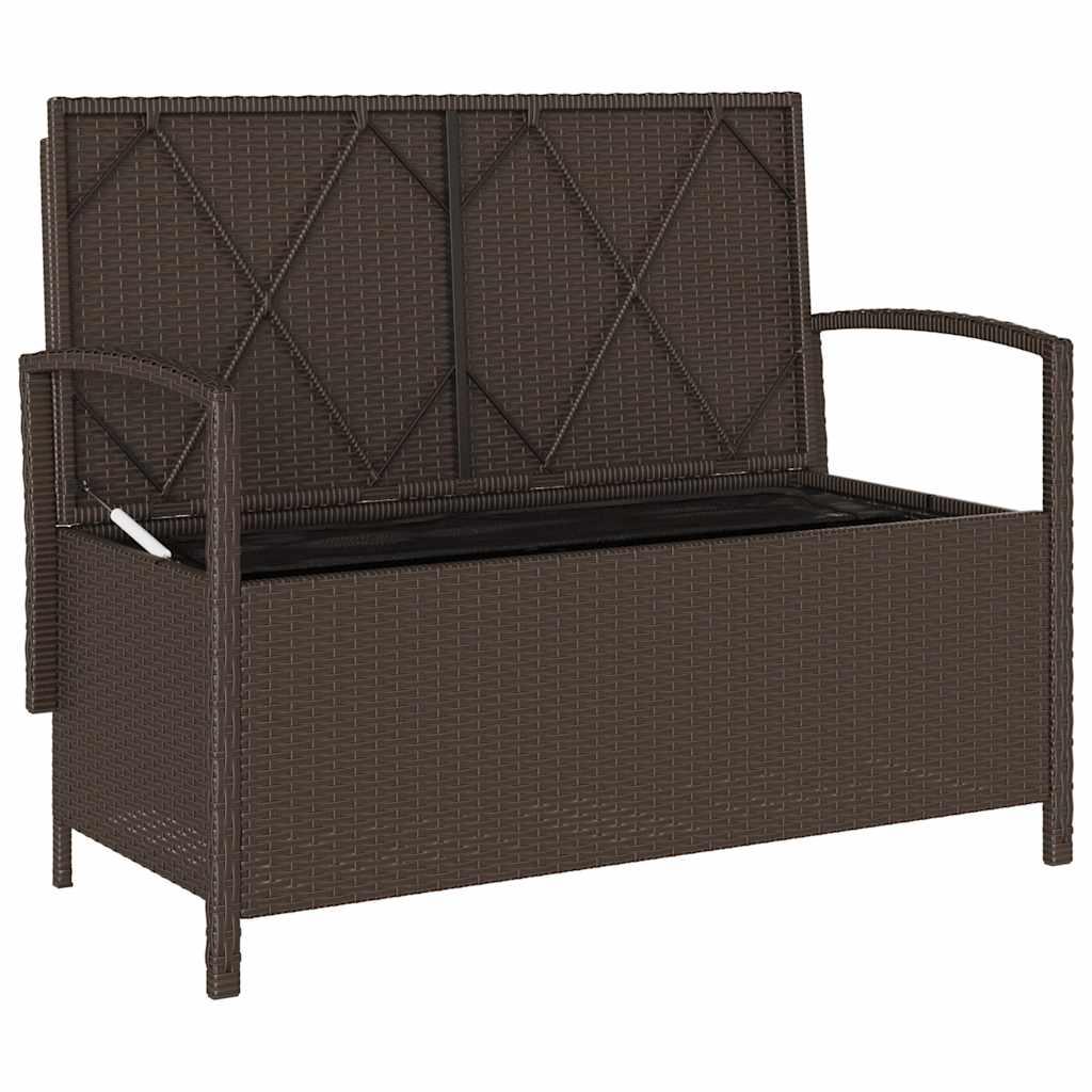 Garden Storage Bench with Cushion Brown Poly Rattan