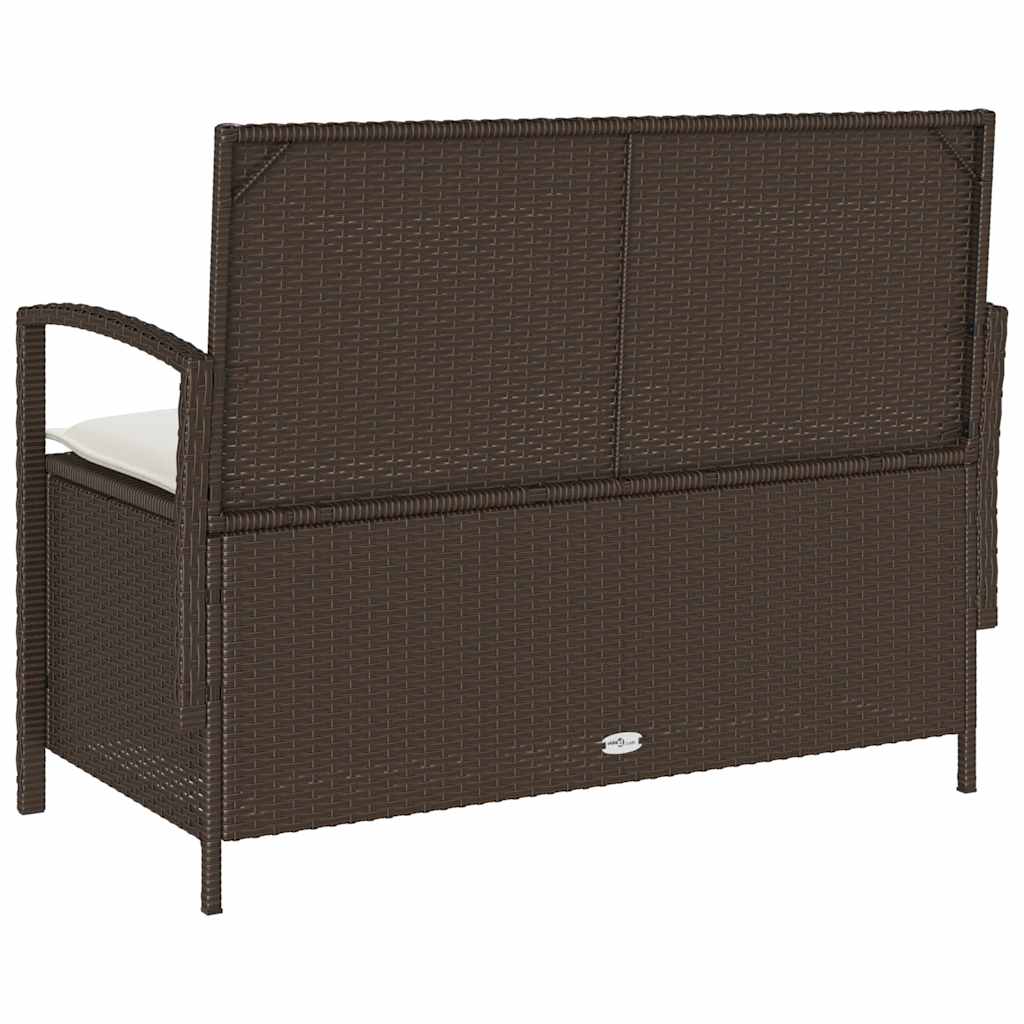Garden Storage Bench with Cushion Brown Poly Rattan