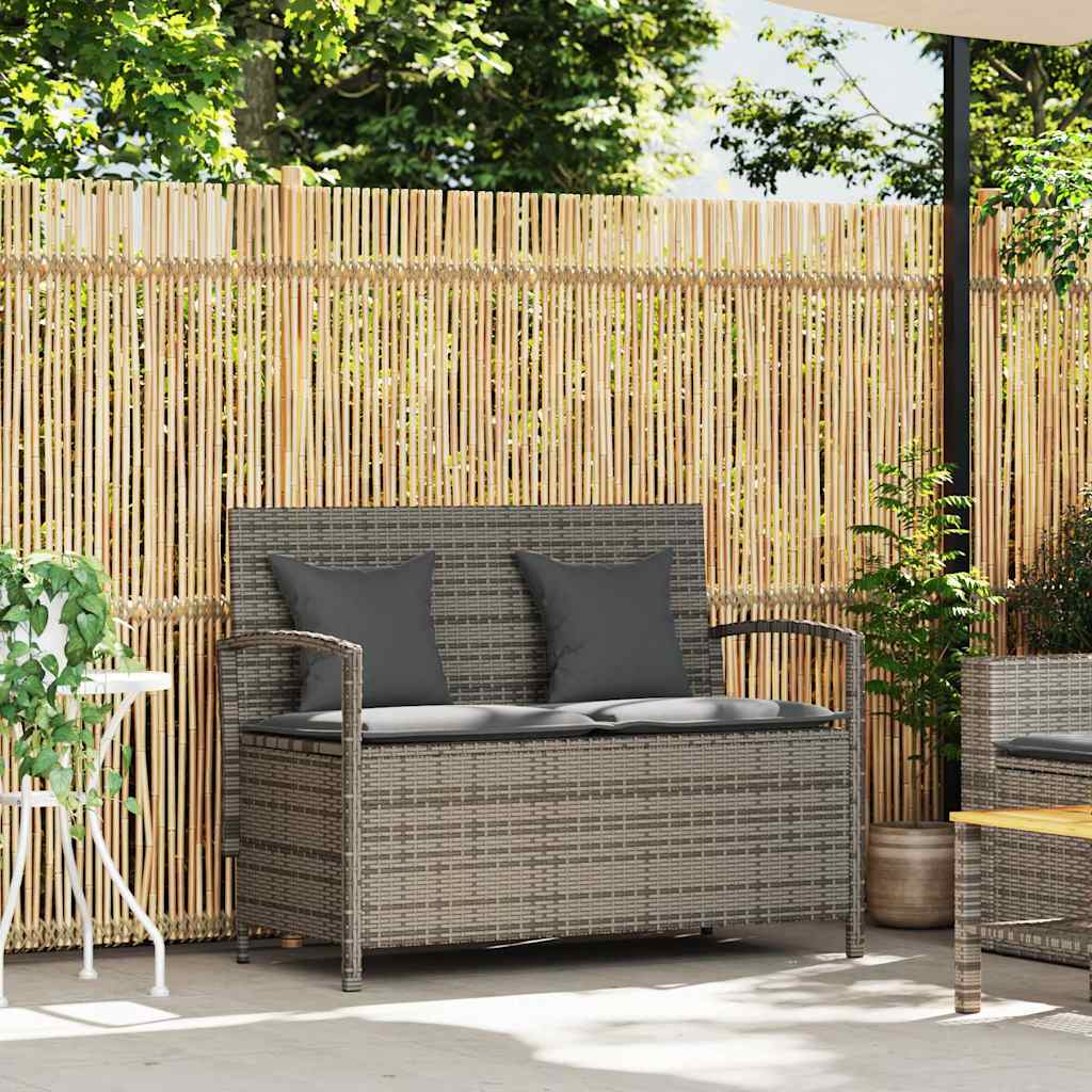 Garden Storage Bench with Cushion Grey Poly Rattan
