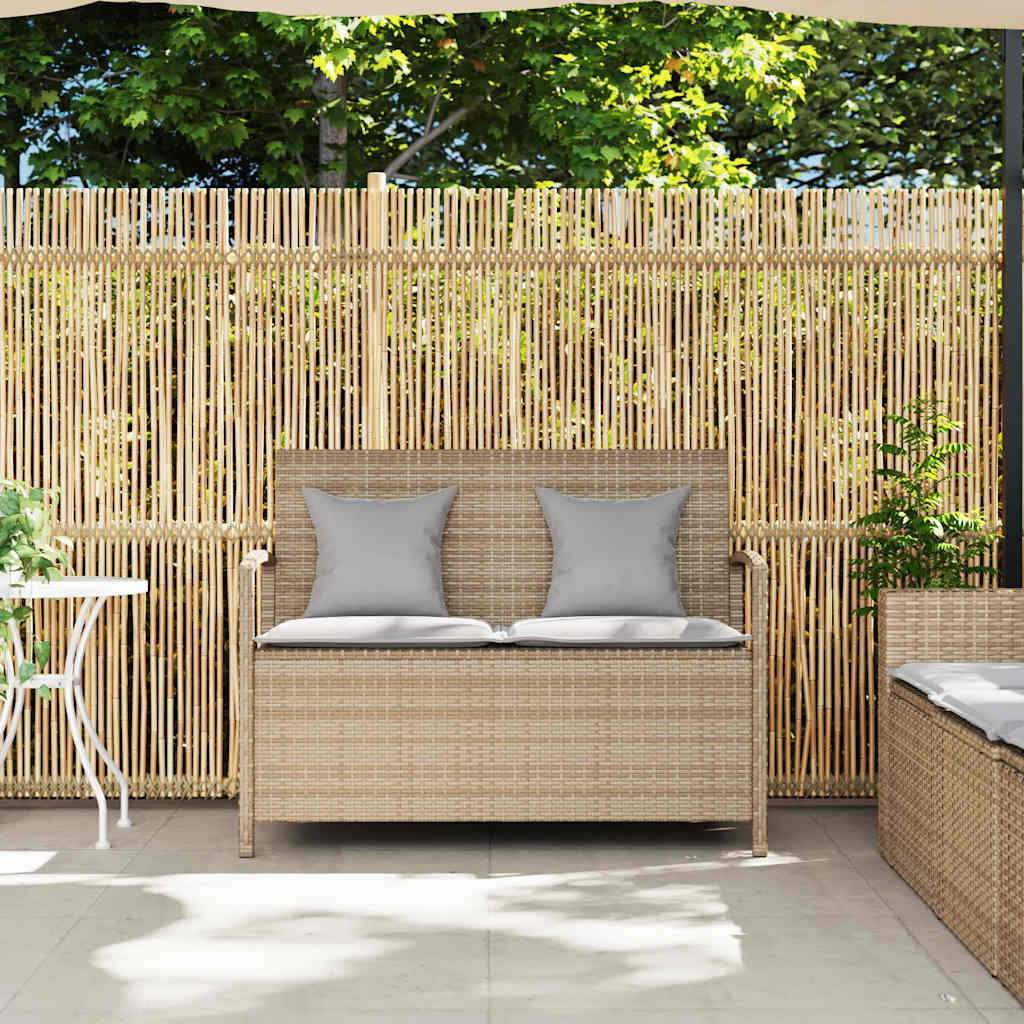 Garden Storage Bench with Cushion Beige Poly Rattan