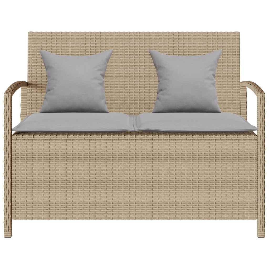 Garden Storage Bench with Cushion Beige Poly Rattan
