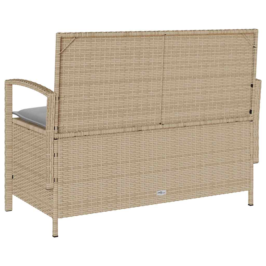Garden Storage Bench with Cushion Beige Poly Rattan