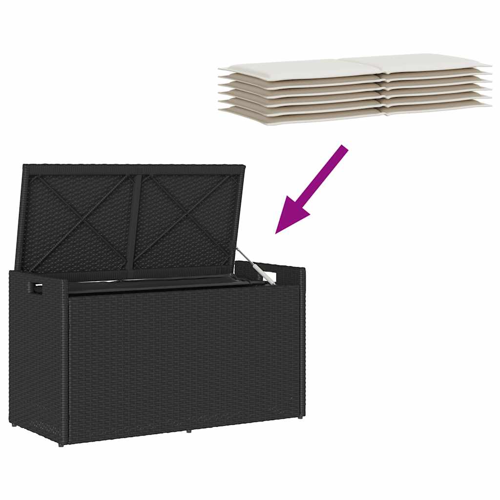 Outdoor Storage Bench with Cushion Black 100 cm Poly Rattan
