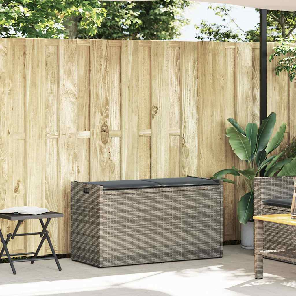 Outdoor Storage Bench with Cushion Grey 100 cm Poly Rattan
