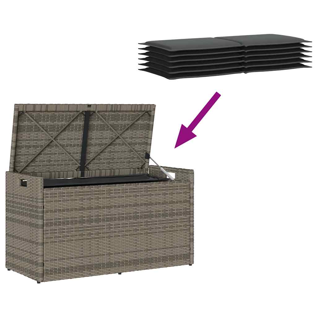 Outdoor Storage Bench with Cushion Grey 100 cm Poly Rattan