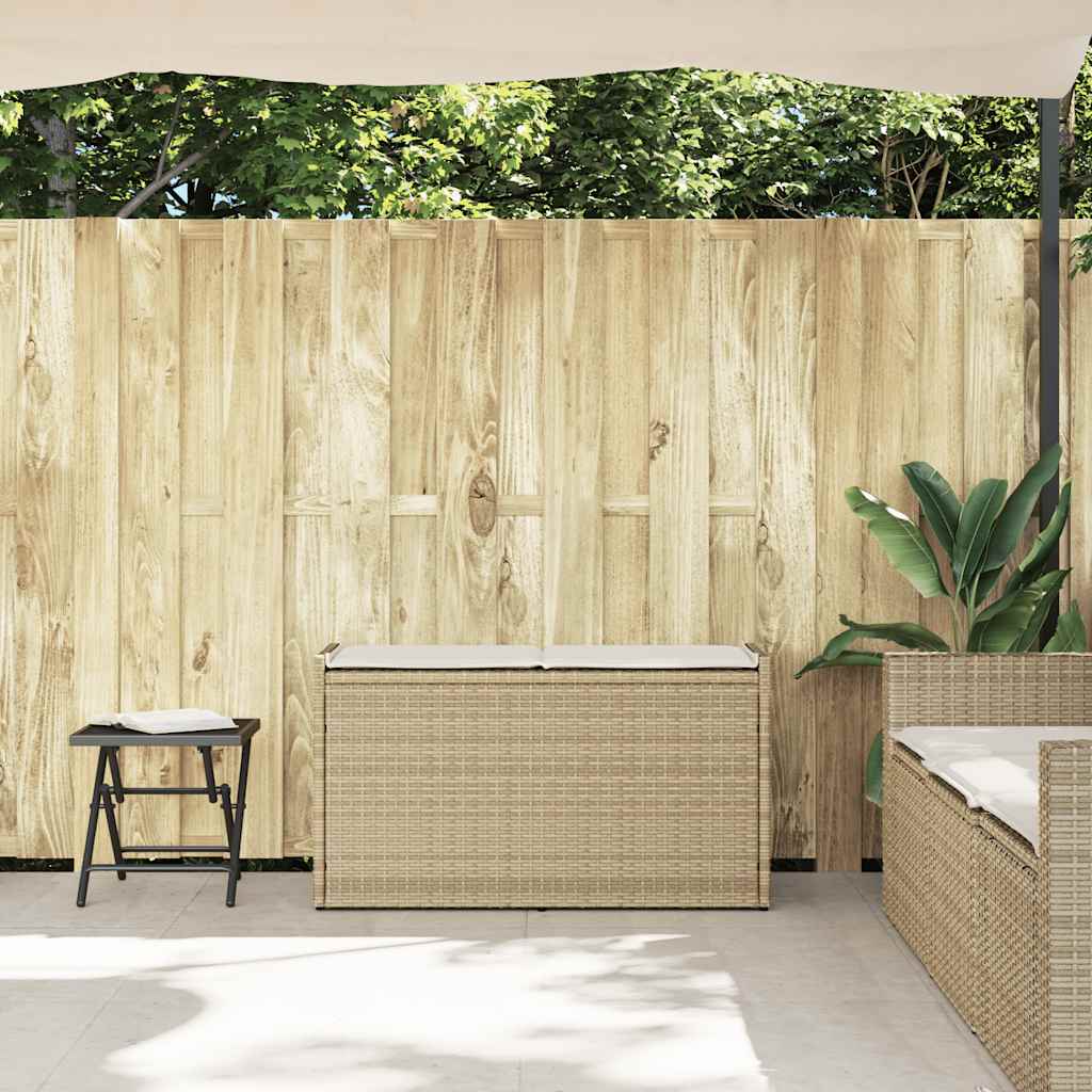Outdoor Storage Bench with Cushion Beige 100 cm Poly Rattan