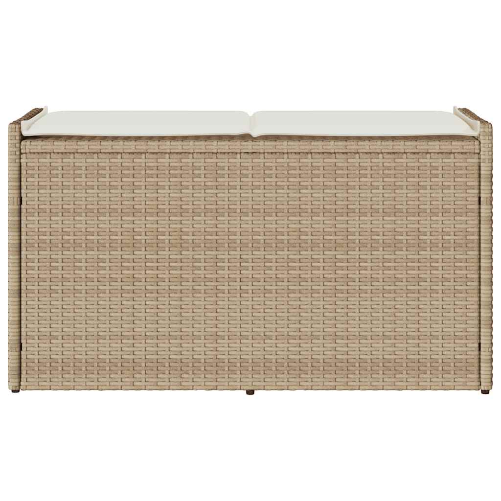 Outdoor Storage Bench with Cushion Beige 100 cm Poly Rattan