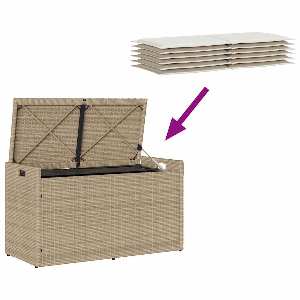 Outdoor Storage Bench with Cushion Beige 100 cm Poly Rattan