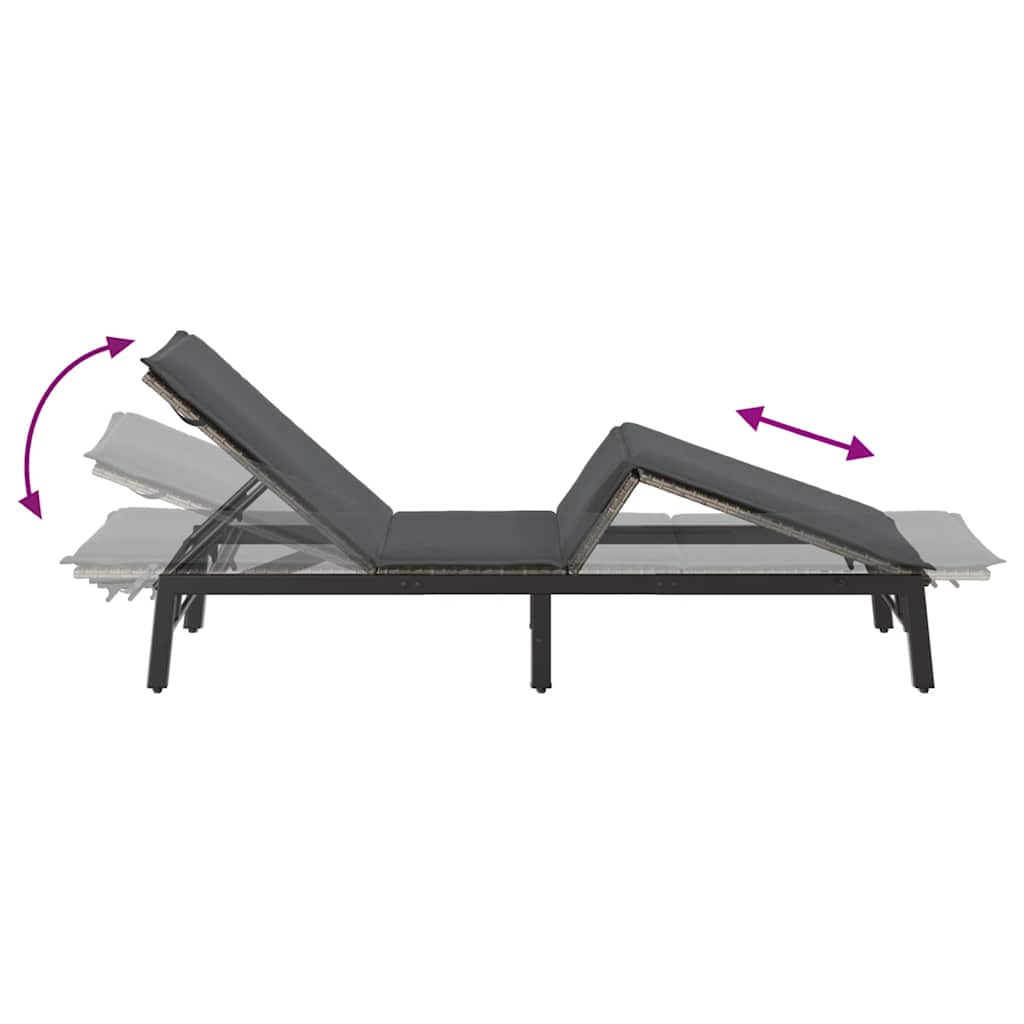 Sun Lounger with Cushion Grey Poly Rattan