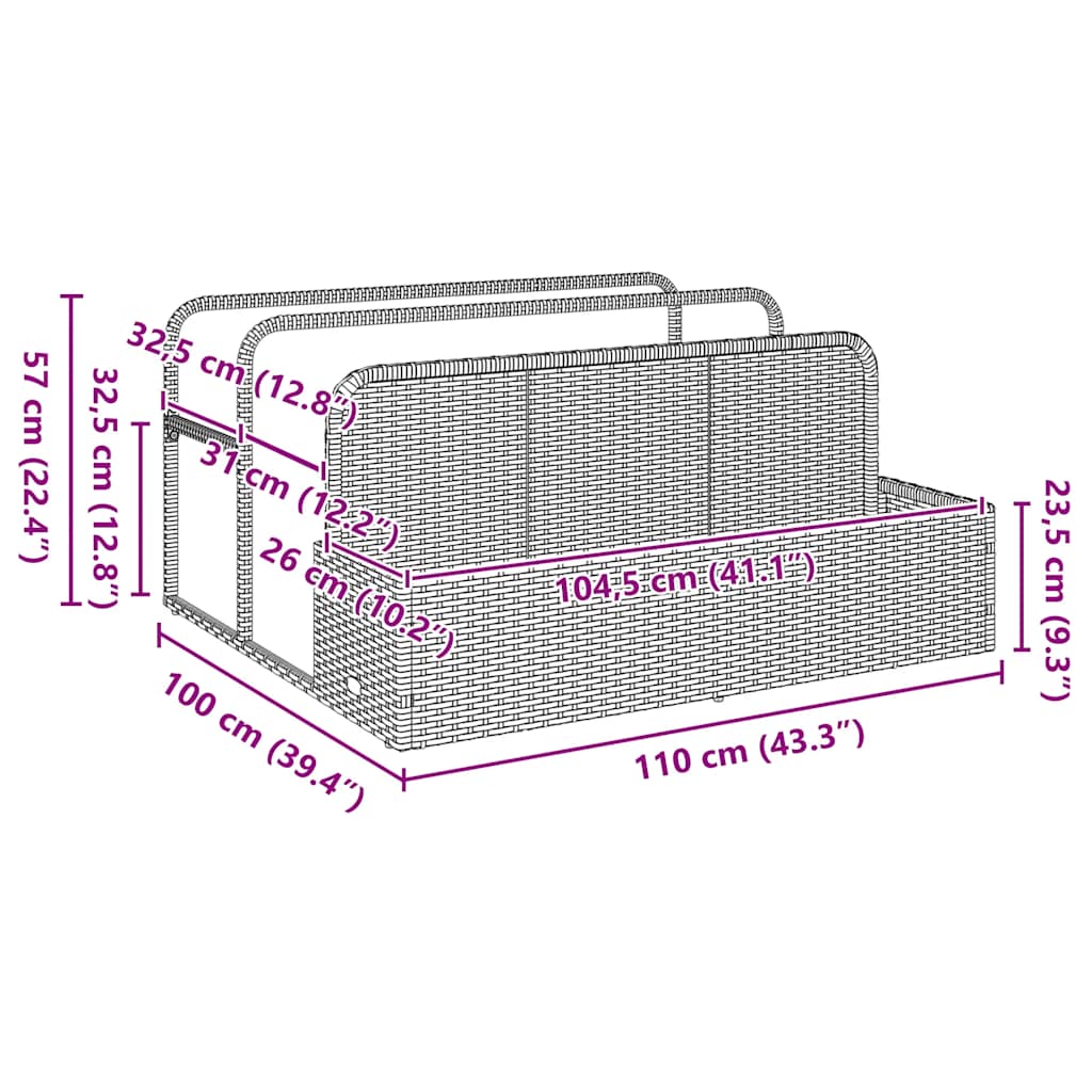 Poolside Float Storage Black 110x100x57 cm Poly Rattan