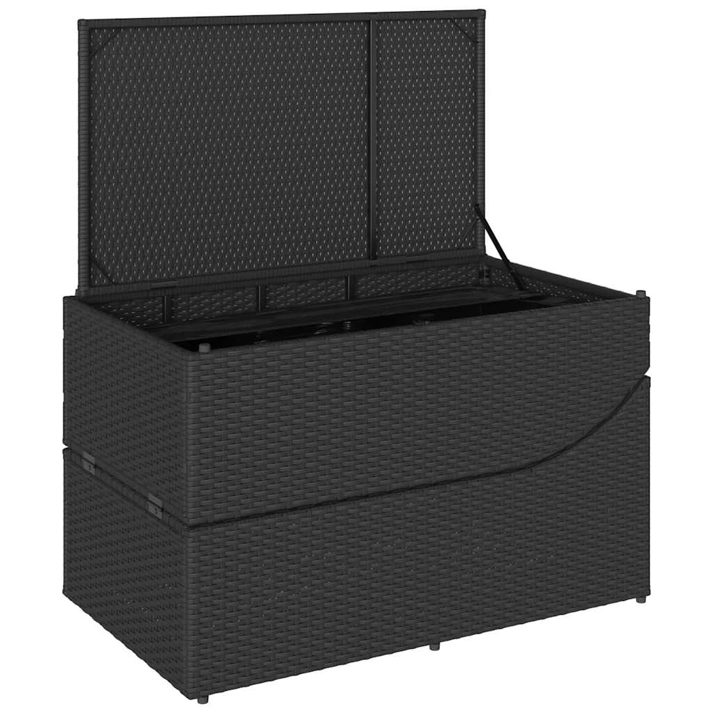 Folding Sun Lounger with Cushion and Storage Black Poly Rattan