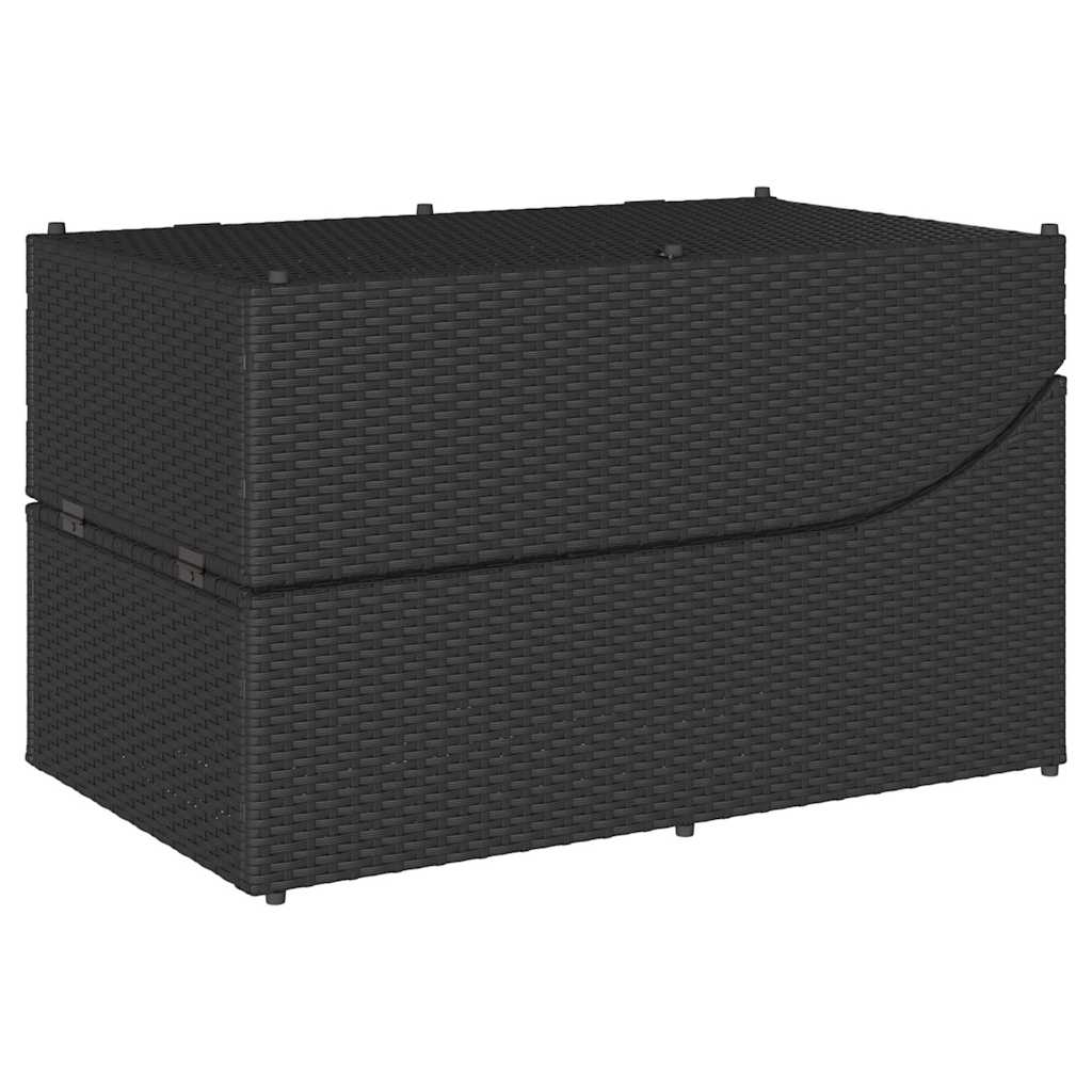 Folding Sun Lounger with Cushion and Storage Black Poly Rattan