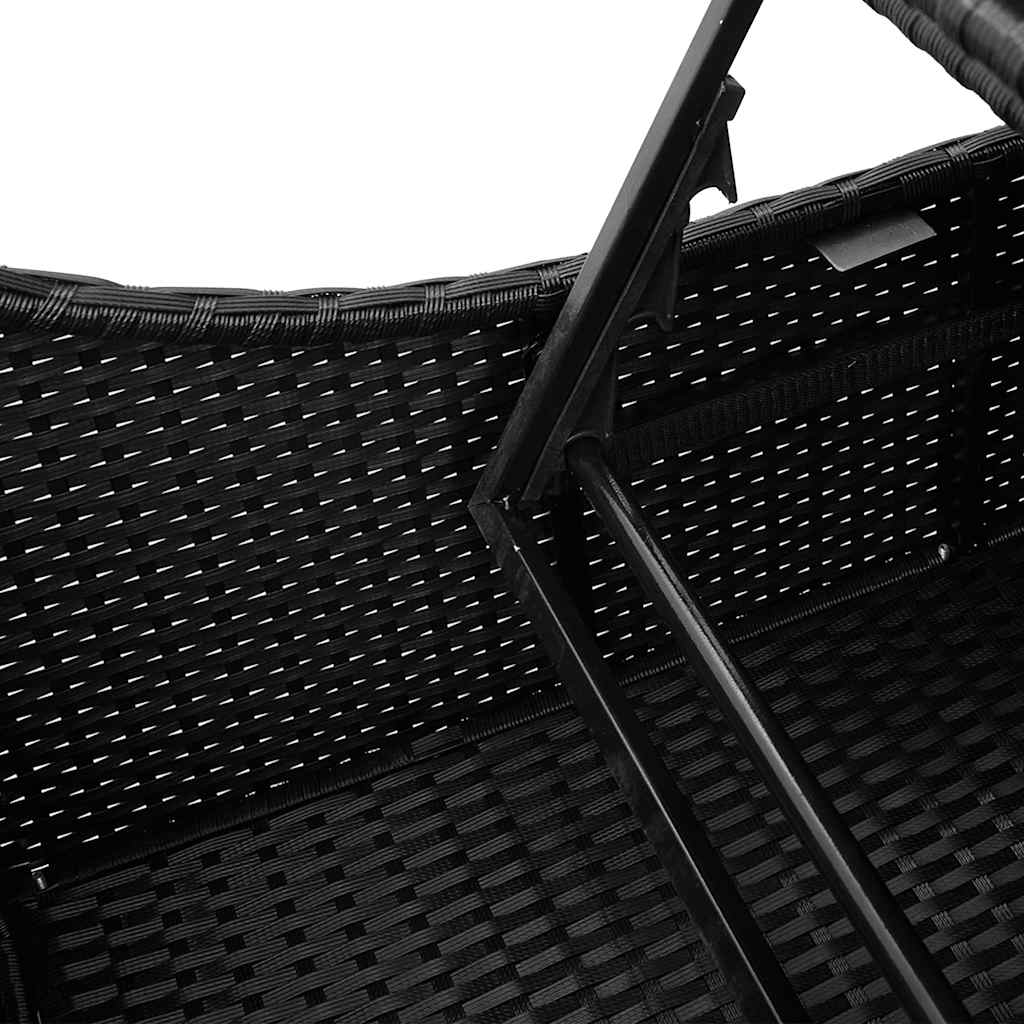 Folding Sun Lounger with Cushion and Storage Black Poly Rattan
