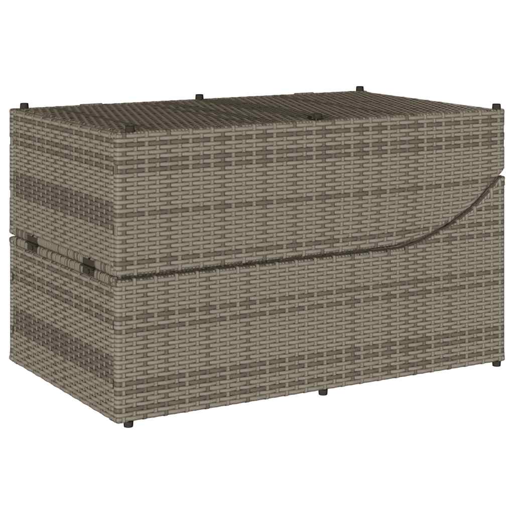 Folding Sun Lounger with Cushion and Storage Grey Poly Rattan