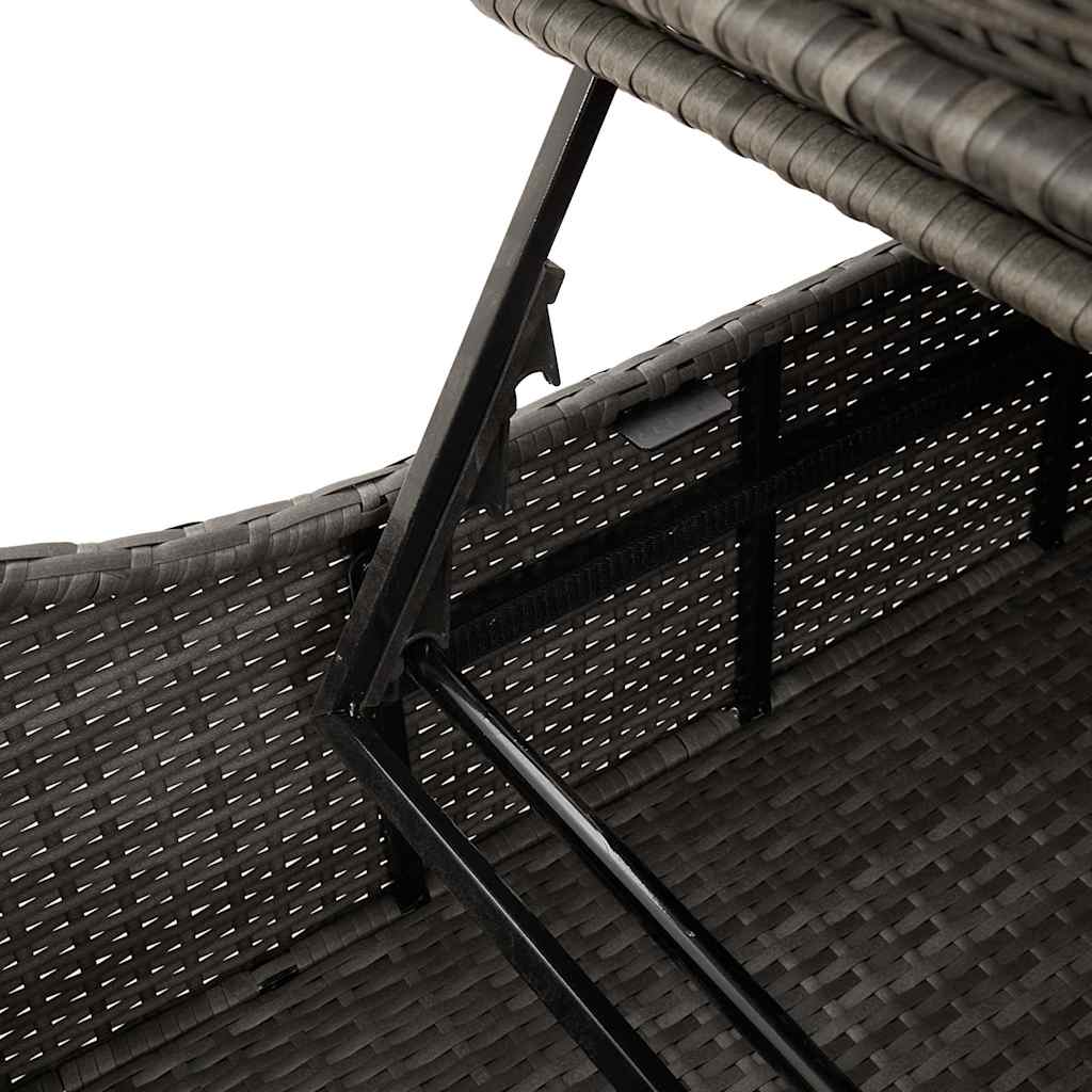 Folding Sun Lounger with Cushion and Storage Grey Poly Rattan