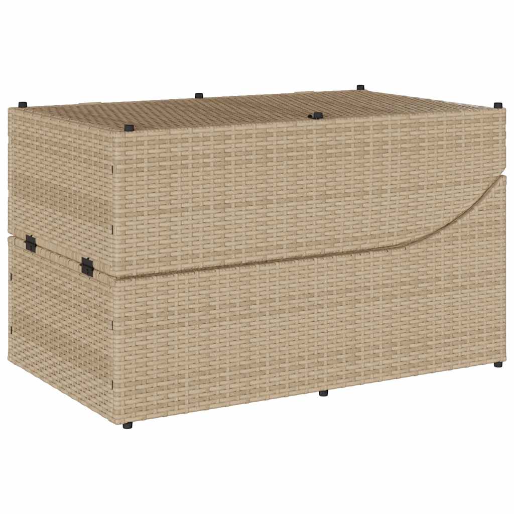 Folding Sun Lounger with Cushion and Storage Beige Poly Rattan