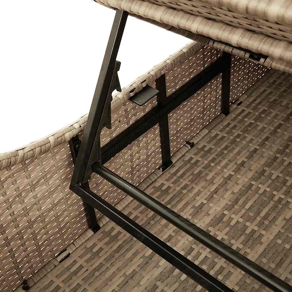 Folding Sun Lounger with Cushion and Storage Beige Poly Rattan