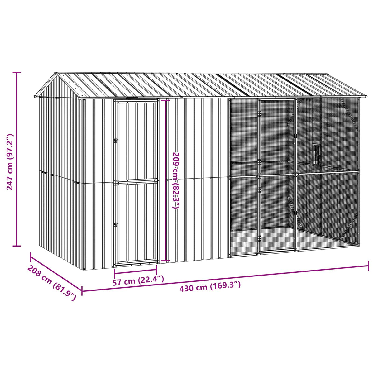 Bird Cage Anthracite 430 x 208 x 247 cm Galvanised Steel