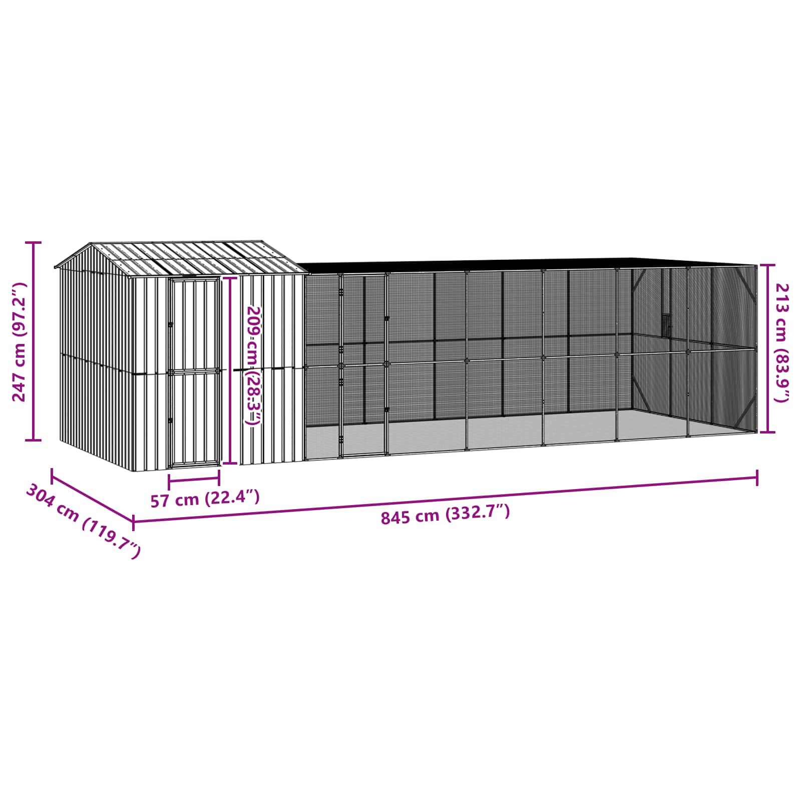 Bird Cage Anthracite 845 x 304 x 247 cm Galvanised Steel