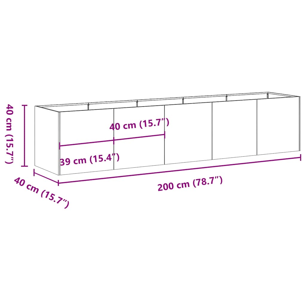 Planter Black 200x40x40 cm Cold-rolled Steel