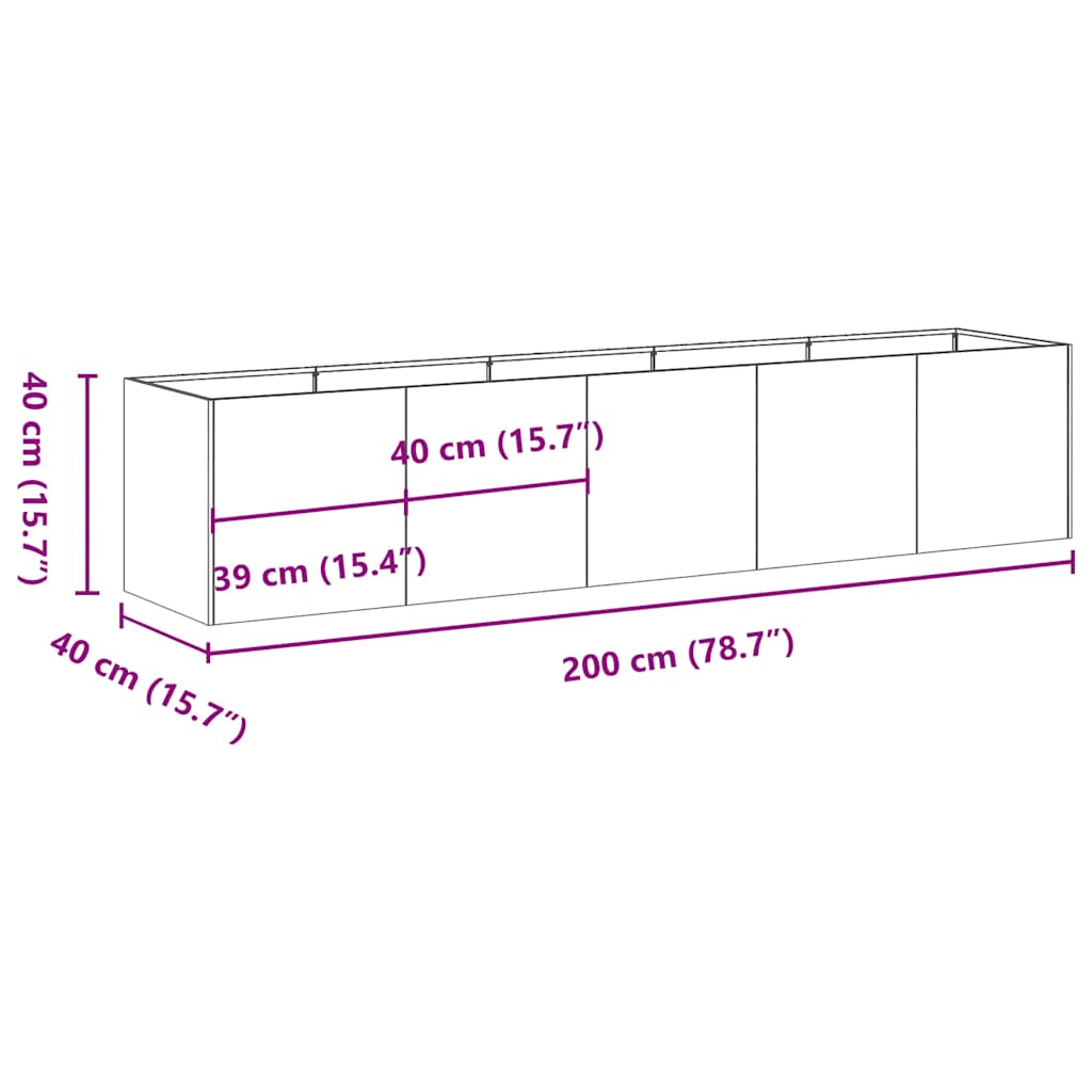 Planter Rusty 200x40x40 cm Weathering Steel