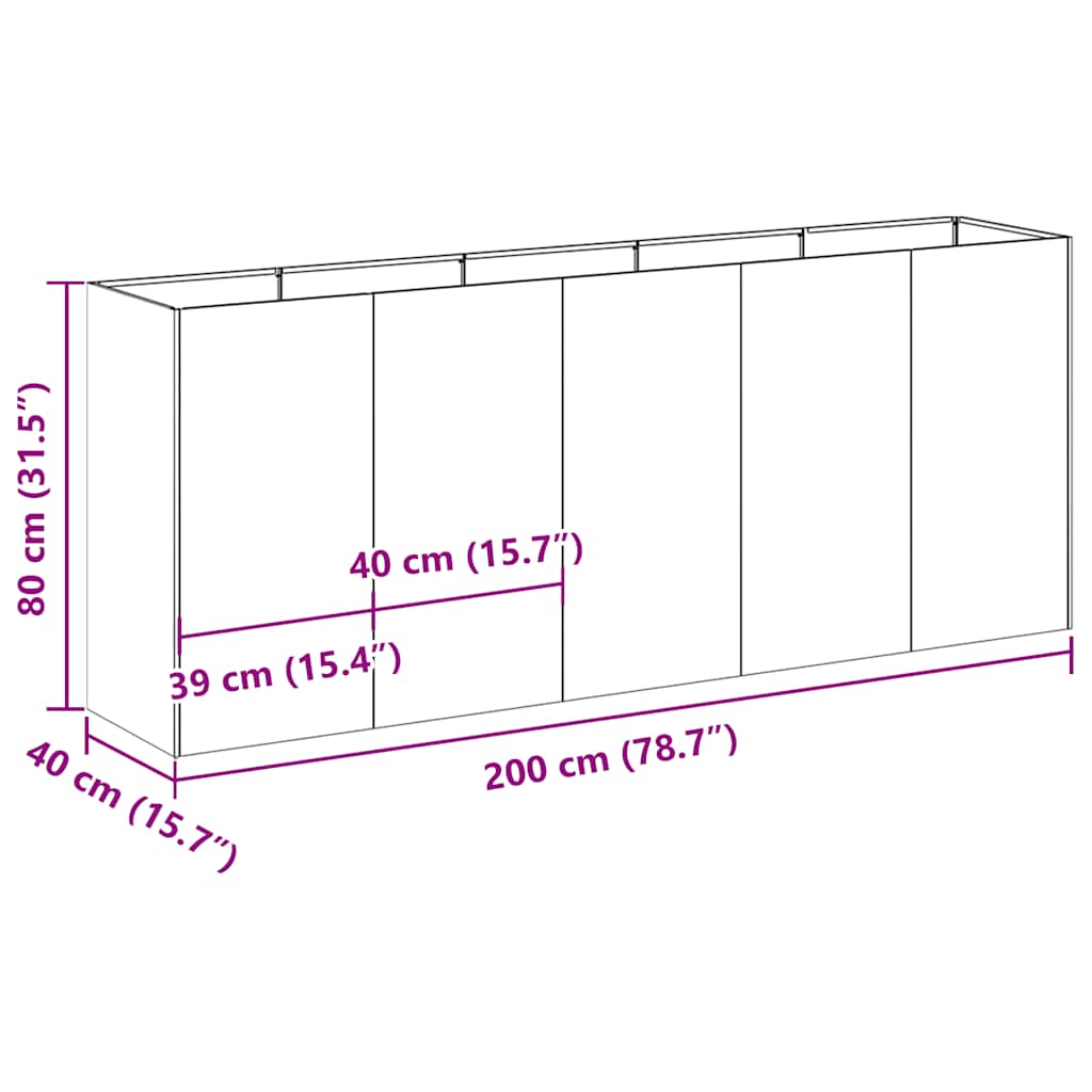 Planter Black 200x40x80 cm Cold-rolled Steel