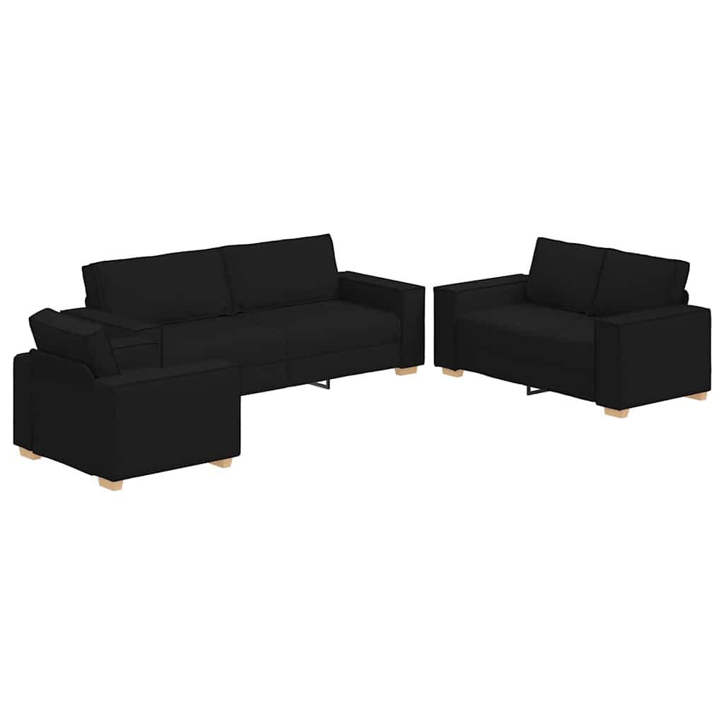 Sofa 3 pcs Black Linen-blend fabric