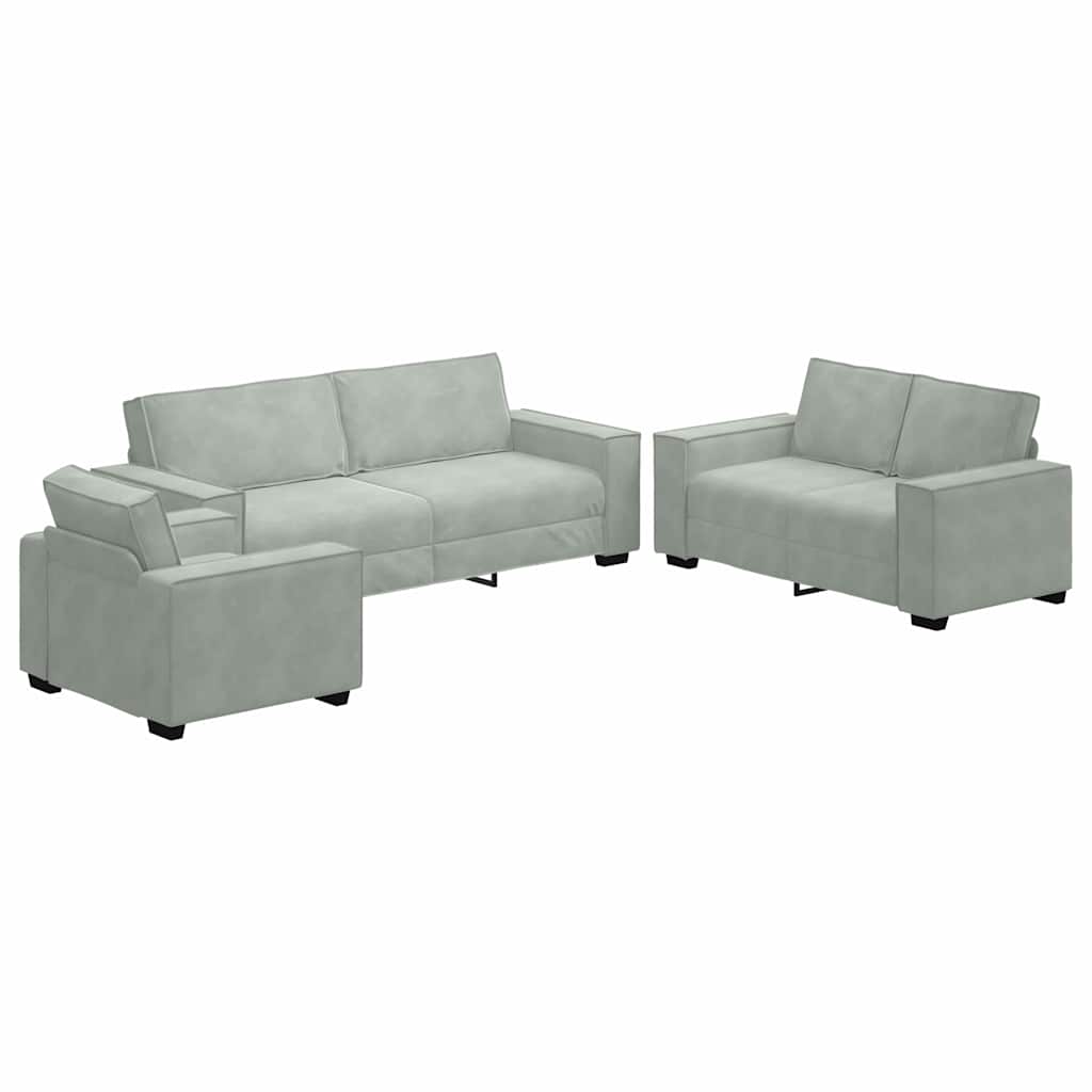 Sofa Set with Cushion 3 pcs Grey 220 x 78 x 84 cm Velvet