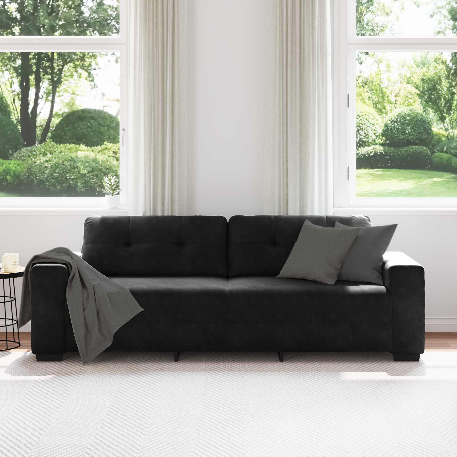 Sofa 3 pcs Black Linen-blend fabric